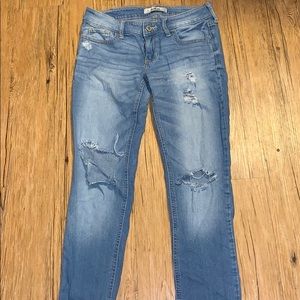 Hollister distressed skinny jeans.